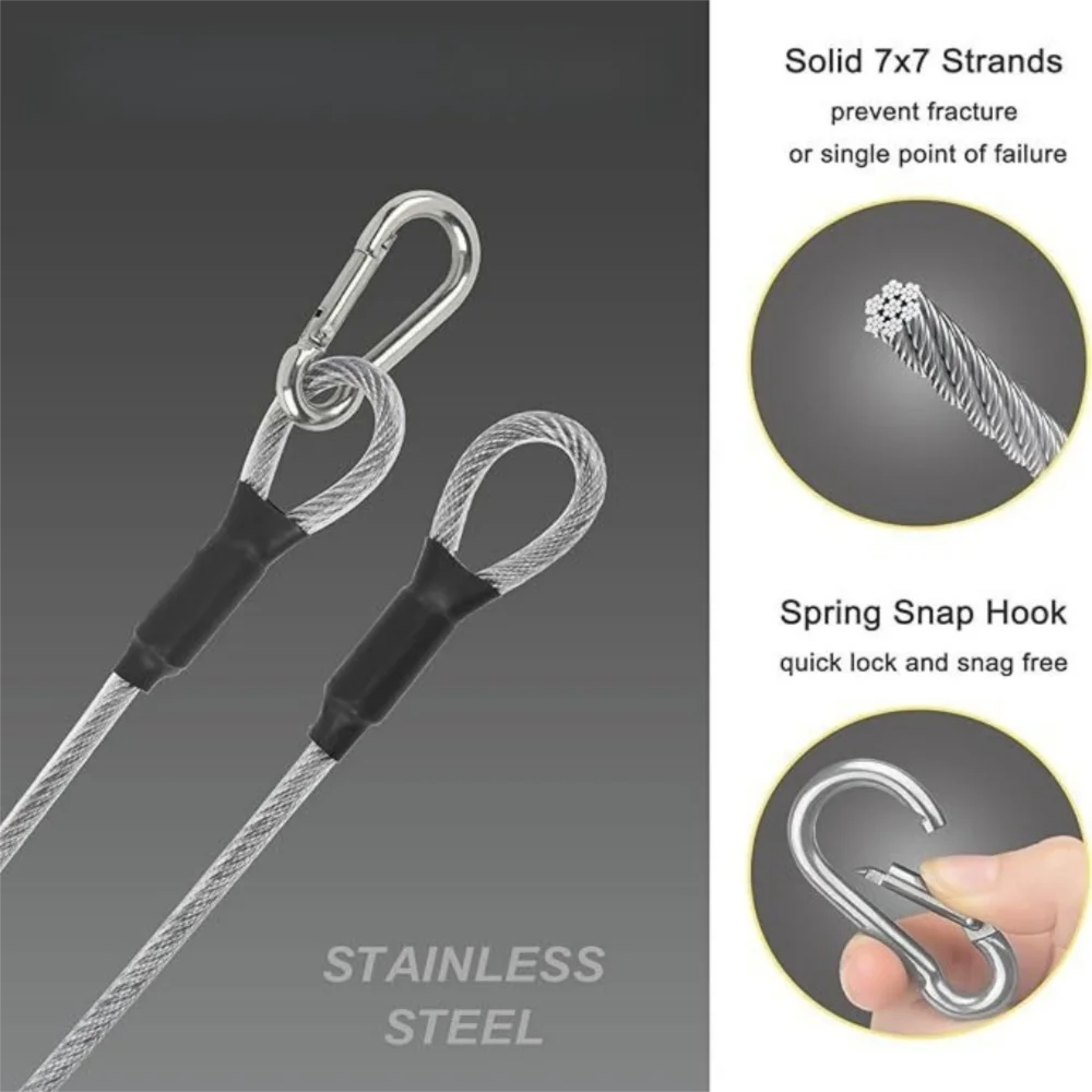 Stainless Steel Security Cable Flexible Wire Rope Luggage Lock Cable with Hooks and Loops Hanging Buckle Rope for Stage Light
