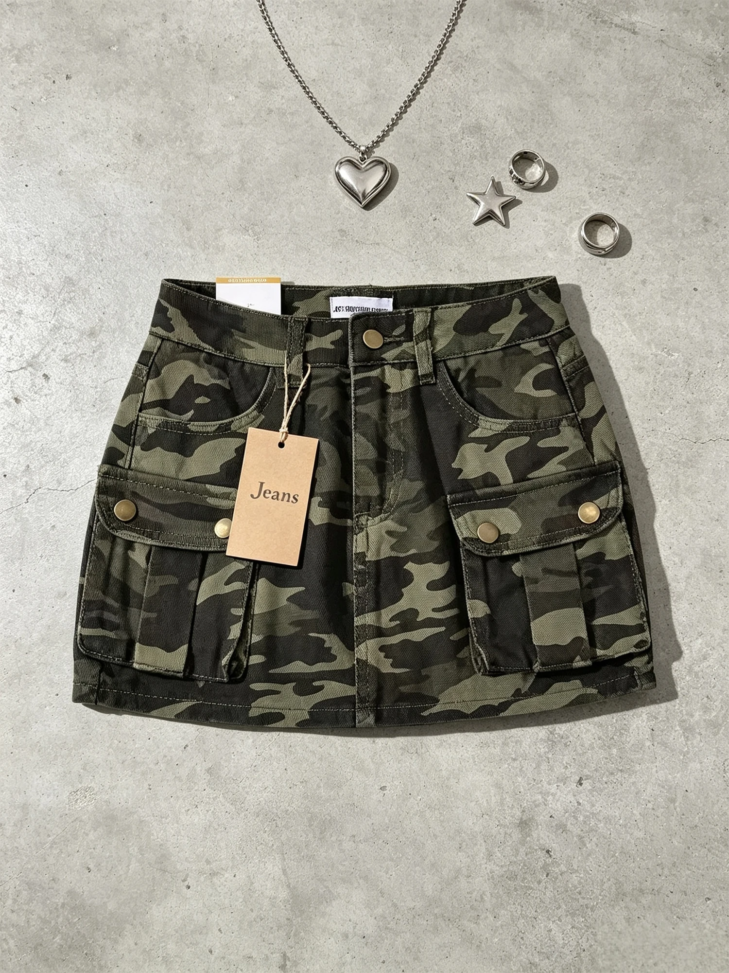 Women's Camouflage Cargo Denim Mini Skirt Y2K Gyaru Vintage Bodycon A-Line Skort High Waist Mini Cowboy Skirt for Women Summer
