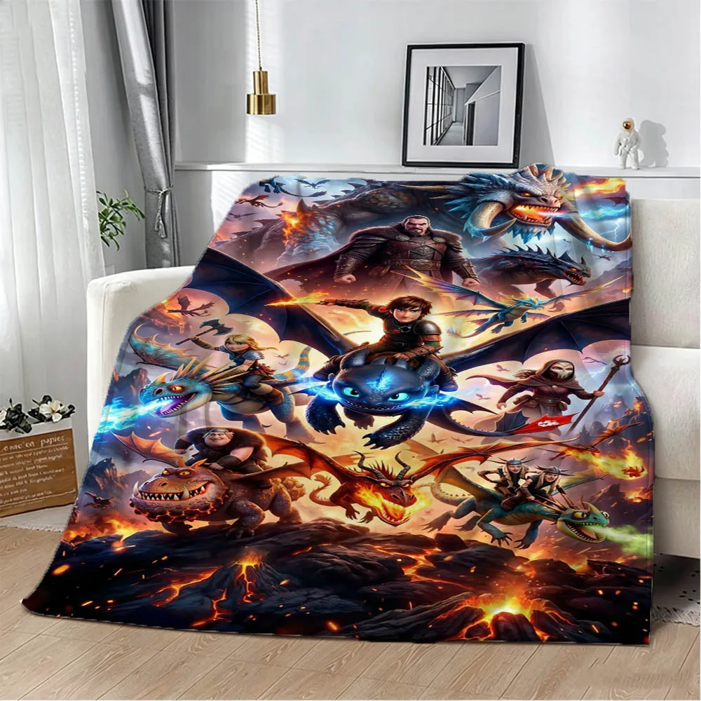 H-How To TT-rain Your Dragon Cartoon 3D Flannel Blanket Soft Throw Blanket Art For Home Decor Bedroom Bed Sofa Picnic Fan Gifts