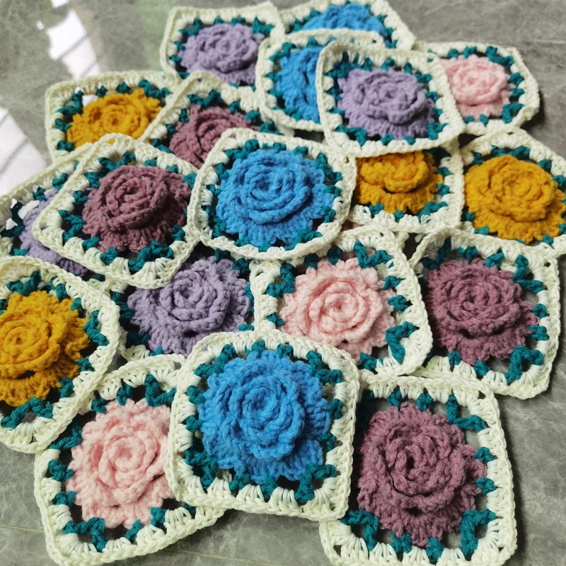 Two Girls Square Handmade Flowers Cup Mats Crochet Coaster Mug Kitchen Table Place Mat Set Cloth Lace Tea Coffee Doily Pad 10CM