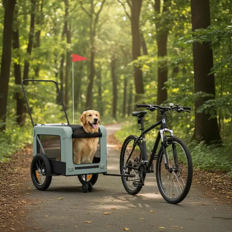 Grau-schwarzer Fahrradanhänger für Hunde, Tiertransportwagen mit Eisenrahmen und Oxford-Gewebe, sicherer Outdoor-Hundeanhänger, faltbar für Spaziergänge, Wanderungen, Camping, Reisen und Radfahren