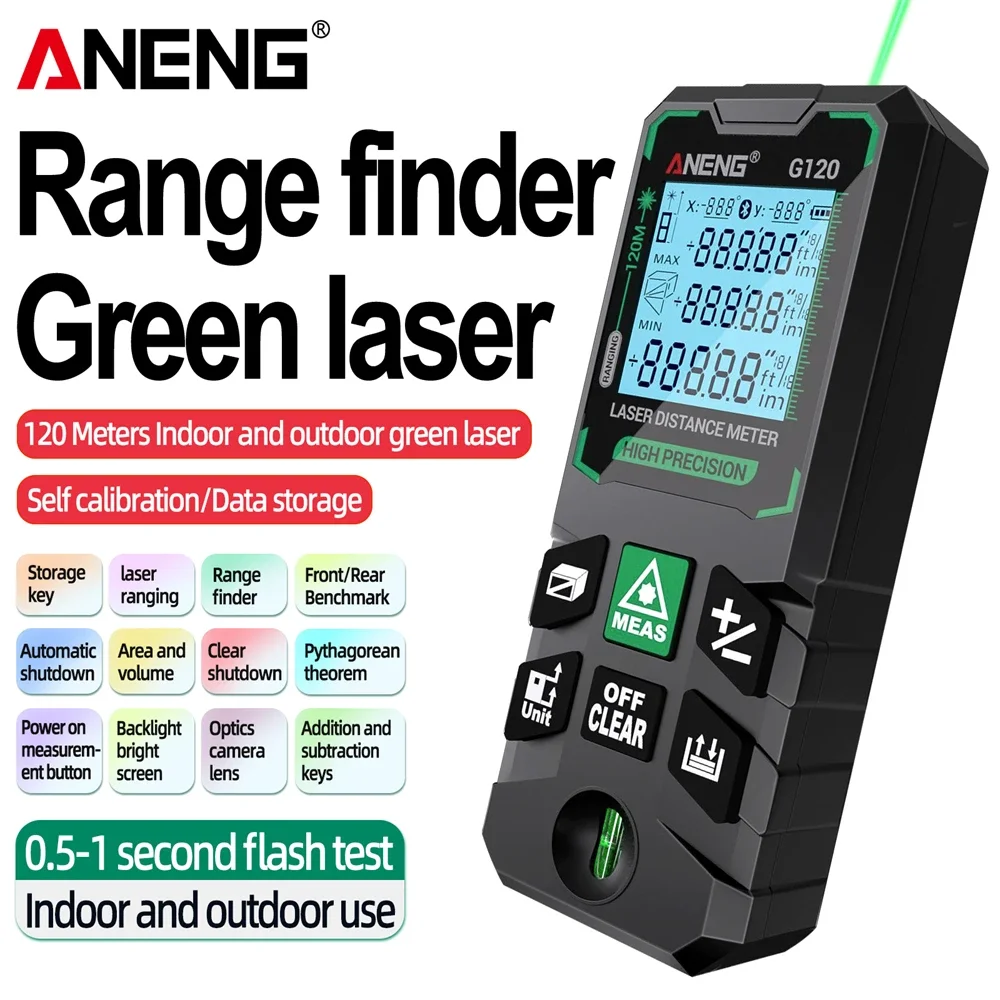 ANENG G50/G120 Smart Green Laser Distance Meter Ruler High-precision Laser Rangefinder Autonomous Calibration Measuring Tool