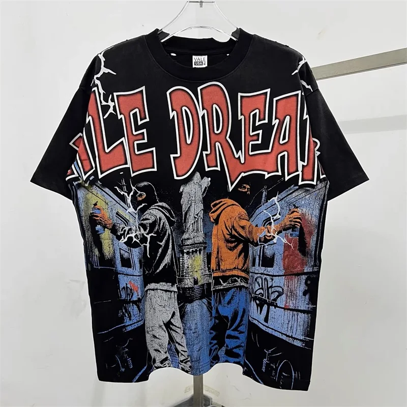 

Oversized VALLEY American Vintage Mens T-Shirts 1:1 Best Quality Washed Hole Black Vale Womens Tshirts Tees