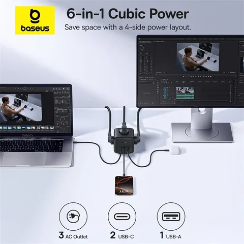Baseus 67 Вт GaN Быстрое зарядное устройство Удлинитель 3AC 3680 Вт Розетка USB-C Настольная станция для быстрой зарядки для ноутбука iPhone Samsung Xiaomi