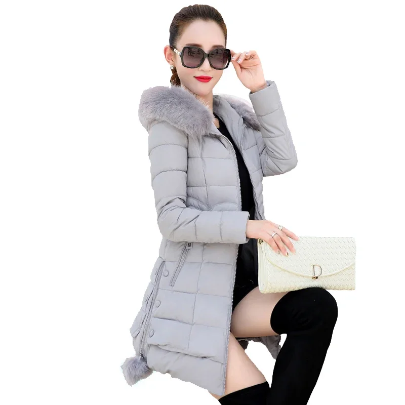 Winter Jacket Women 2023 winter coat pure color casual Fur Collar Hooded long hooded cotton lady jacket