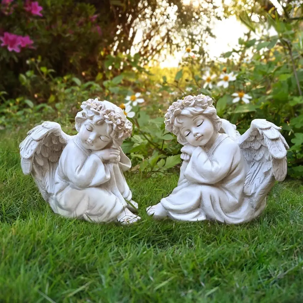 

Angel Statue Garden Decor for Outside Solar Outdoor Decorations Patio Cherub Christmas Yard Porch Home Lawn Light up Figurine