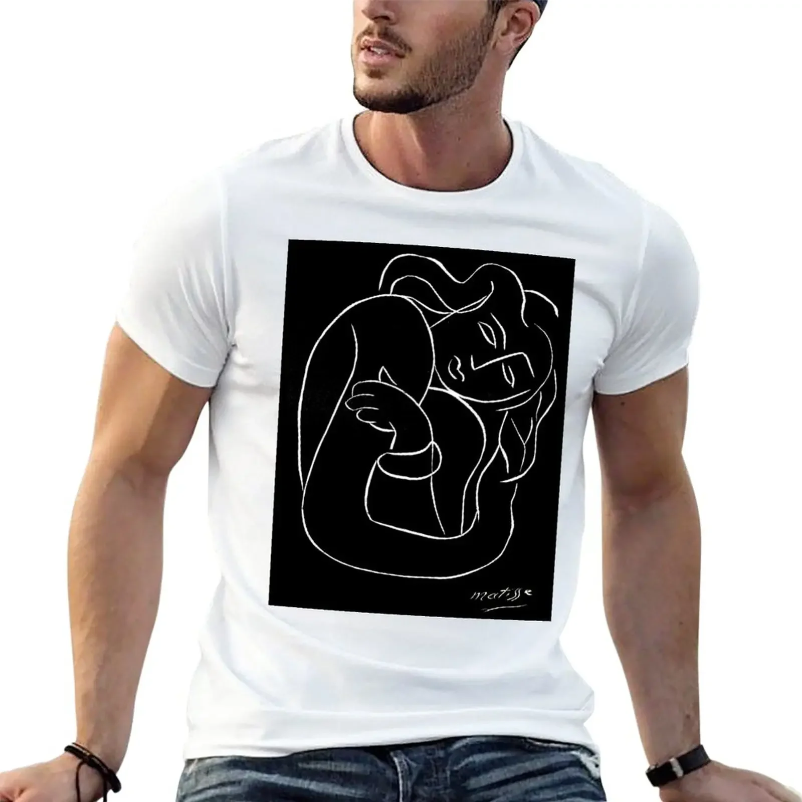 

TAHITIAN LADY : Vintage Matisse Black and White Painting Print T-Shirt vintage blacks mens tall t shirts