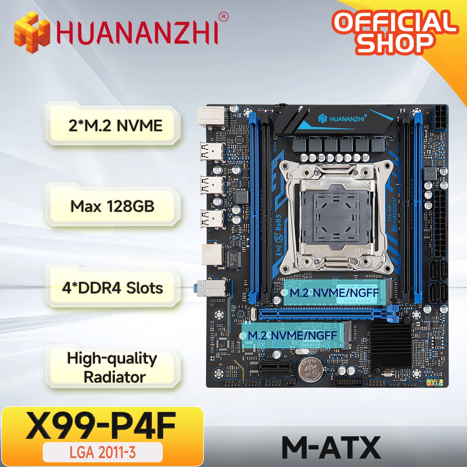 HUANANZHI X99 P4F LGA 2011-3 XEON X99 Motherboard support Intel E5 V3 V4 All Series DDR4 RECC NON-ECC Memory NVME