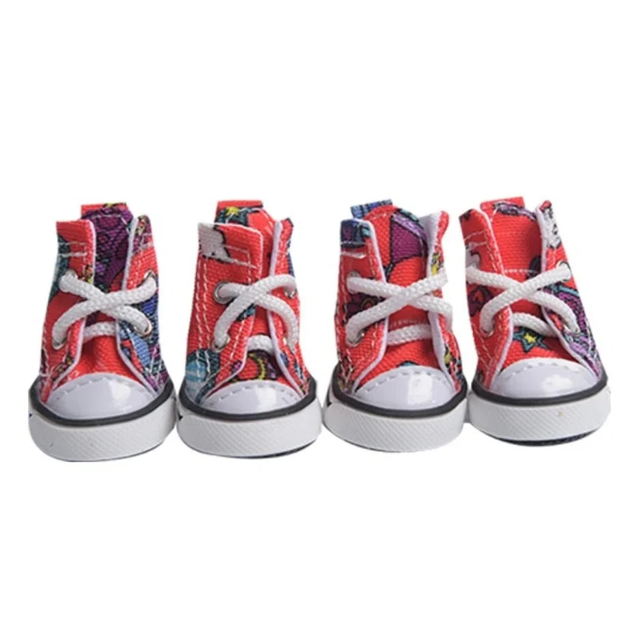 4Pcs 내마 모성 개 캔버스 신발 패션 미끄럼 방지 애완 동물 데님 부츠 발 보호대 신발 강아지 스포츠 운동화