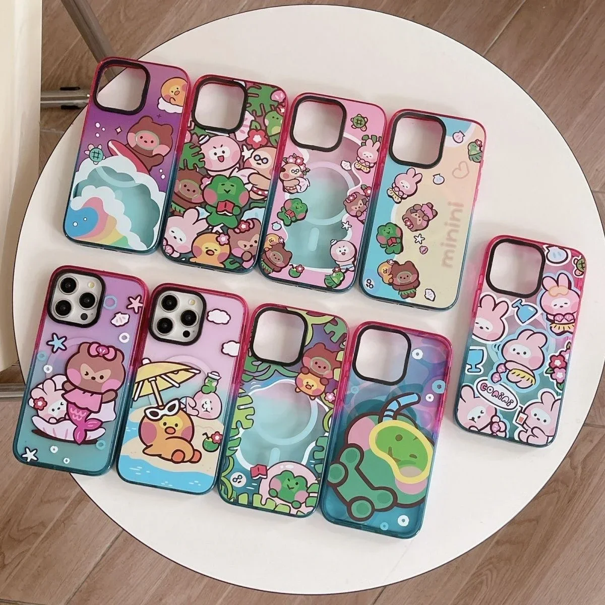 Cartoon Vacation Animals 2.5 Acrylic Colorful Border Phone Case Cover for IPhone 12 13 14 15 Pro Max Case