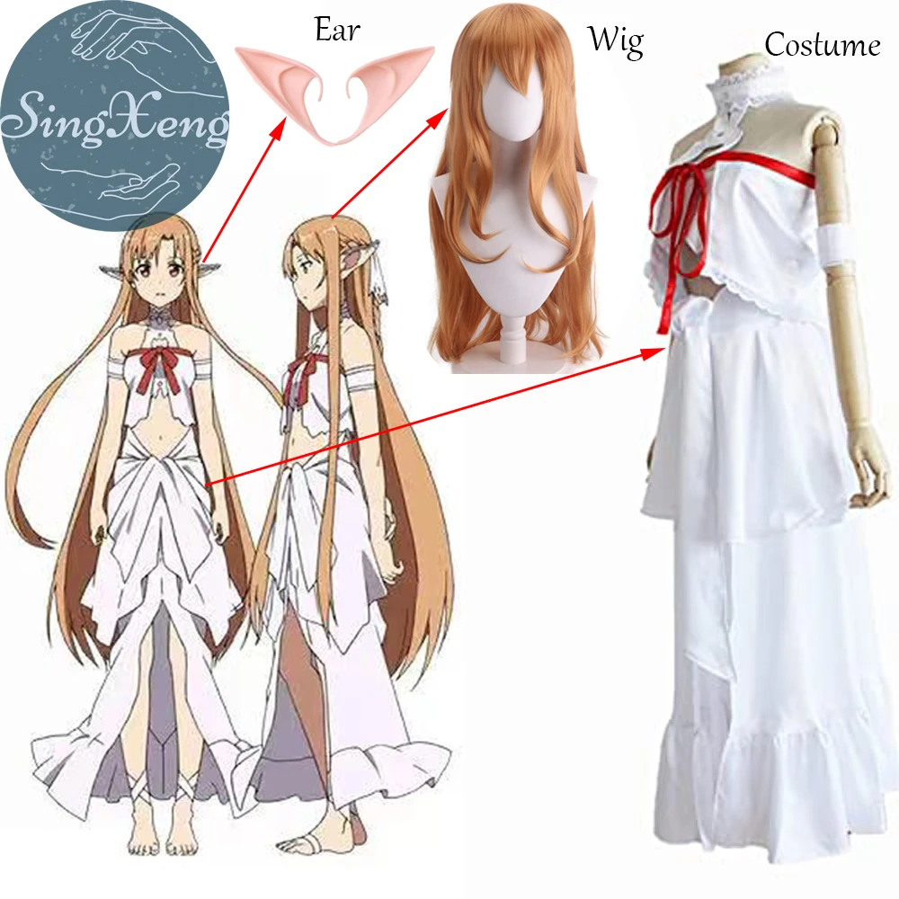 

SingXeng Anime Sword Art Online SAO Yuuki Asuna Cosplay Costumes Synthetic Wigs Titania Prison Dresses Women Girls Fancy Dress