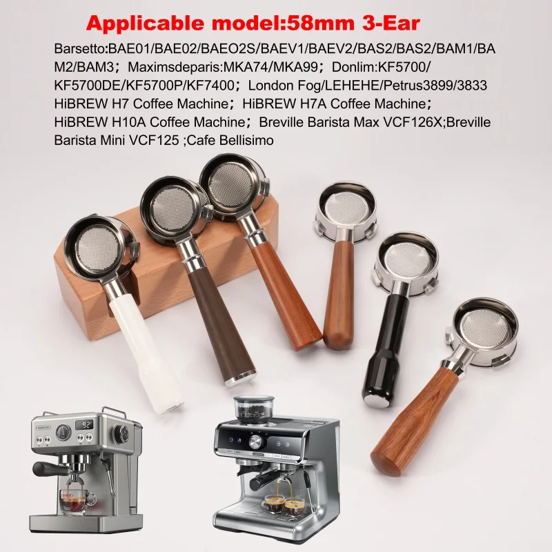 58mm 3 Ears Espresso Machine Bottomless Portafilter for Hibrew H7 Hibrew H7a Hibrew H10a Replacement Basket Barista Tools