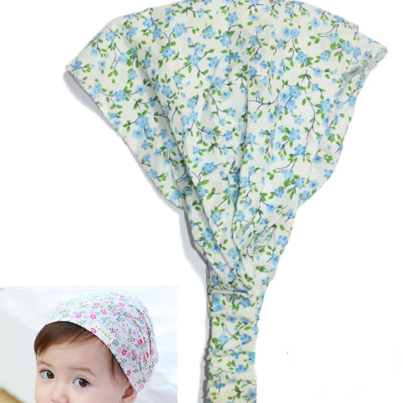 Children\'s fashion new summer printed flower headband hat cute elastic soft multi-color headwear knitted baby girl headscarf