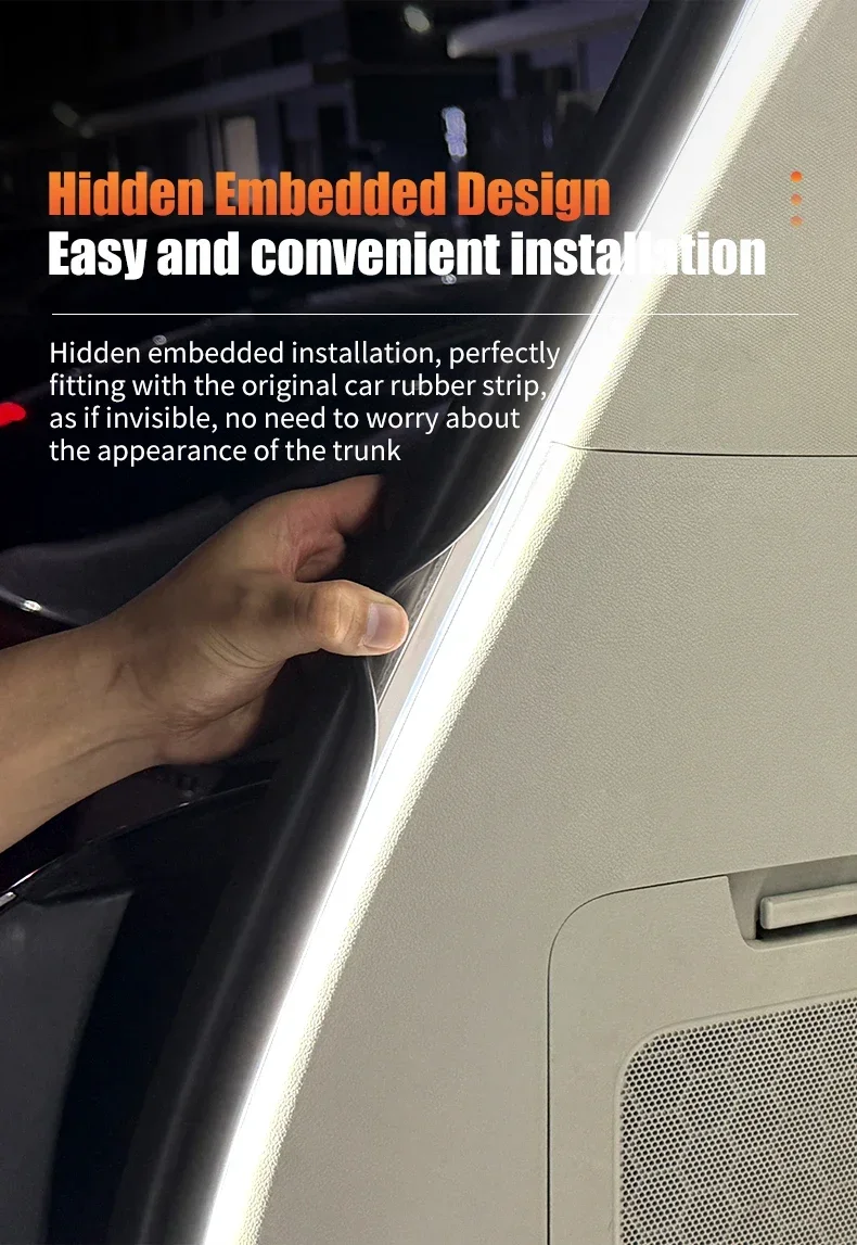 LED-Kofferraumbeleuchtung, dynamisch fließend, flexibler Lichtstreifen, Ein/Aus, Scannen, Atmosphärenlampe, wasserdicht, für Autozubehör – Detail 3