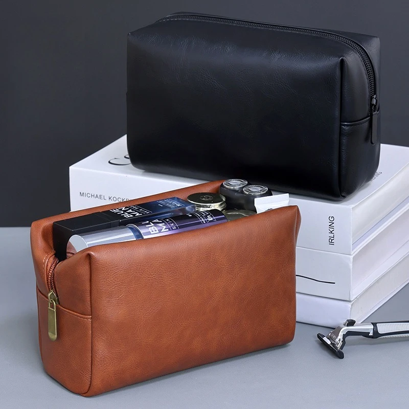 Portable Travel Toiletry Bag Large Capacity Waterproof PU Leather Dopp Kit Shaving Cosmetic Storage Organizer Men Wash Bag Pouch