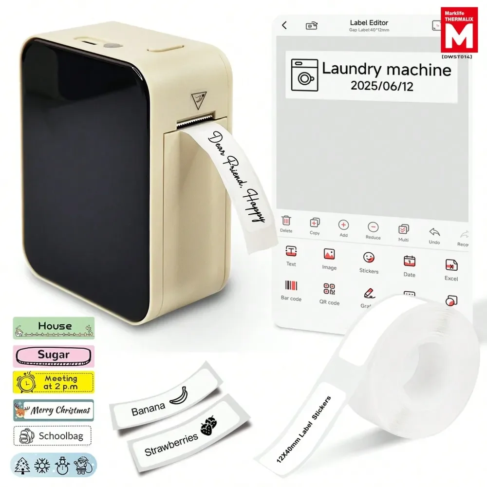 

Marklife 1pc P15 Bubble Tea Pattern Portable Bluetooth Thermal Label Printer, Wireless Label Printer, Inkless Pocket Sticker Tap