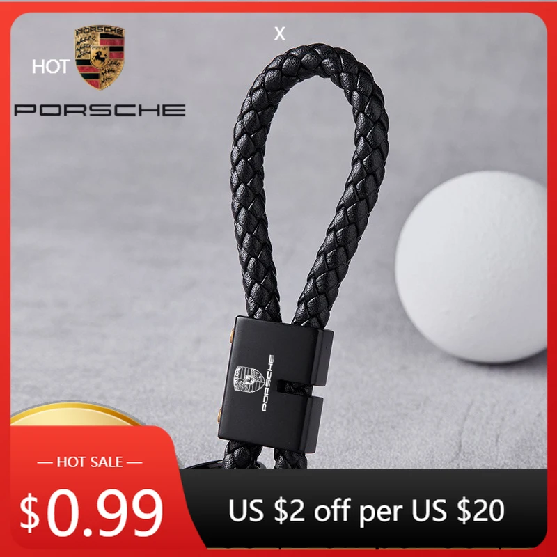 

Car Sticker For Porsche 1PC Braided Cord Keychain Car Emblem Key Ring Keyring For Porsche Cayenne Panamera Macan 911 718 Taycan