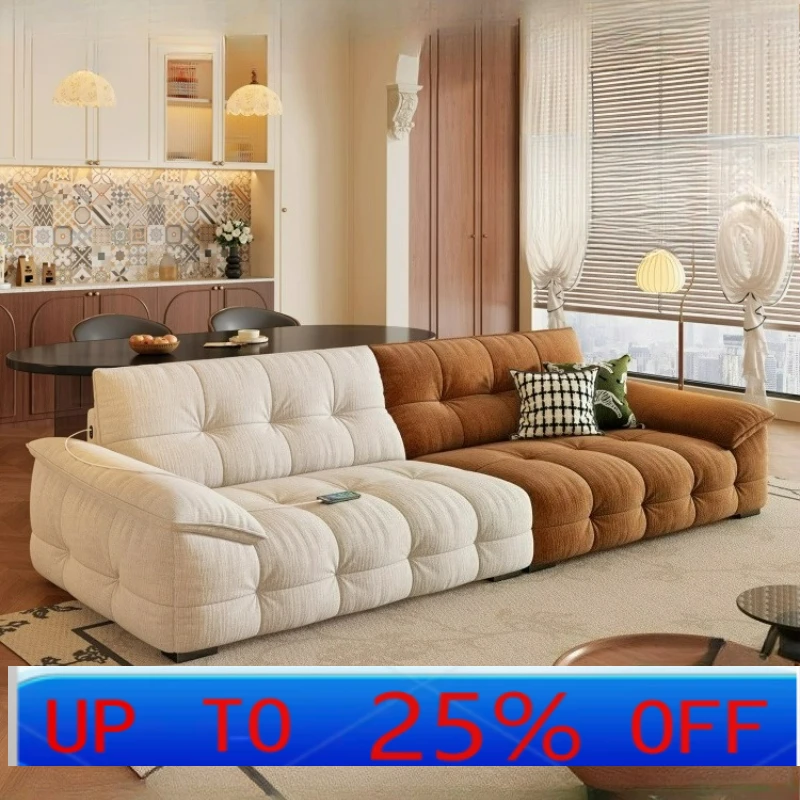 LTT chenille fabric sofa living room small apartment retro cream wind cloud straight row sofa