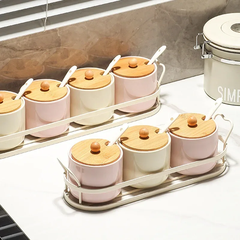 Caja de condimentos cerámica para el hogar, juego tarros condimentos para cocina, botella condimentos con sabor