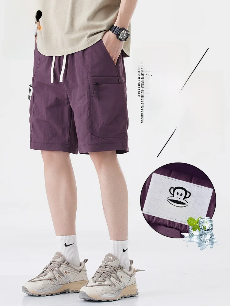 

PaulFrank Ice Silk Workwear orts Men Summer Thin Loose Casual Outdoor Sports Five-Quarter Length Trousers Straight Leg Fit