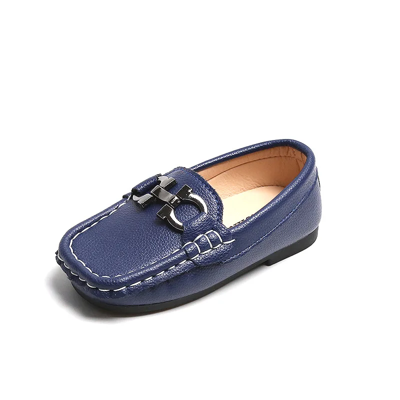 Boys Leather Shoes Kids Casual Flats Slip-on Loafers Moccasins Square Toes with Metal Buckle Fashion Classic Soft Party Shoes