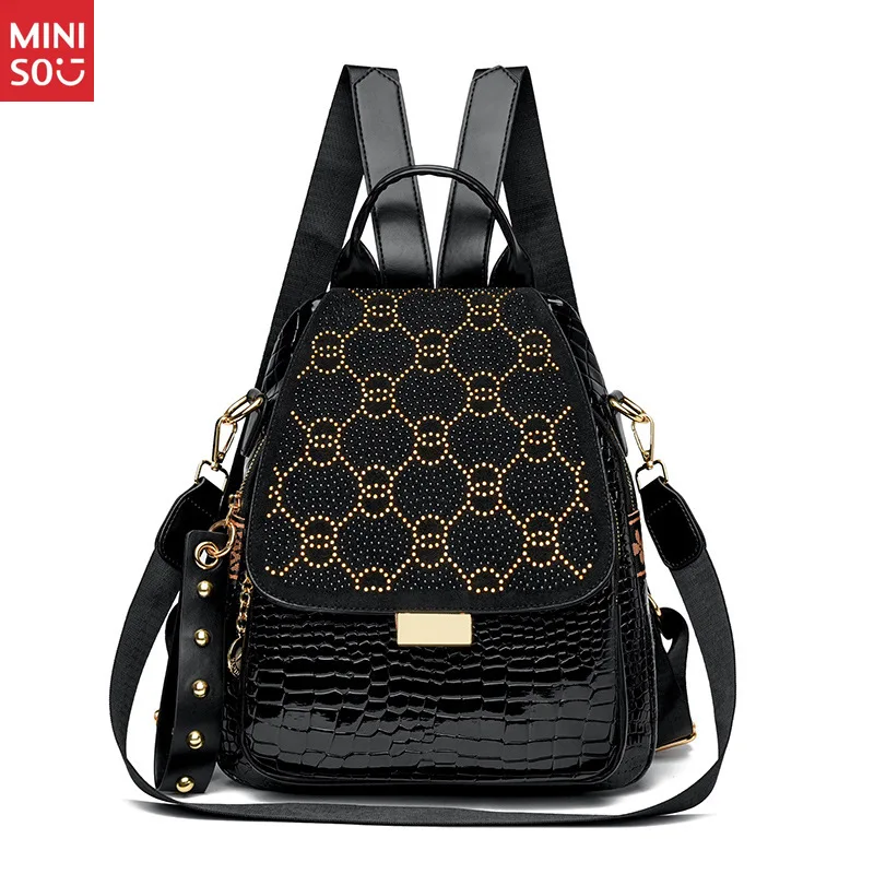 

Punk Star Studded Backpack, Alligator Print Women's Bookbag, Luxury Rhinestone Rucksack