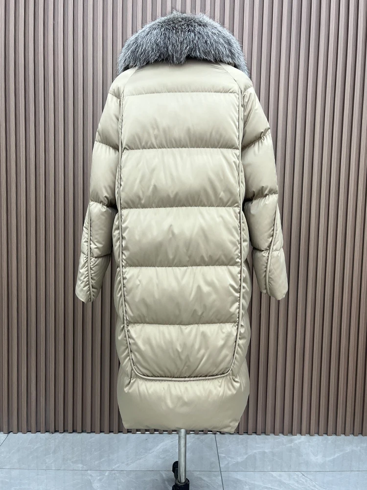 New Women Winter Long Goose Down Coats Natural Real Fox Fur Collar Thick Warm Female Outwear Puffer Jackets