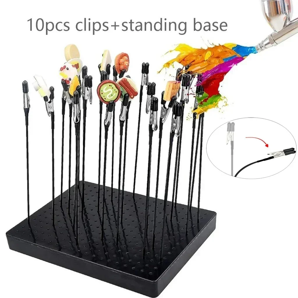 Model Spray Painting Stand Base with 10pcs Metal Flexible Clips Gundam Model Alligator Clip Stick for Gunpla Model Making Kit