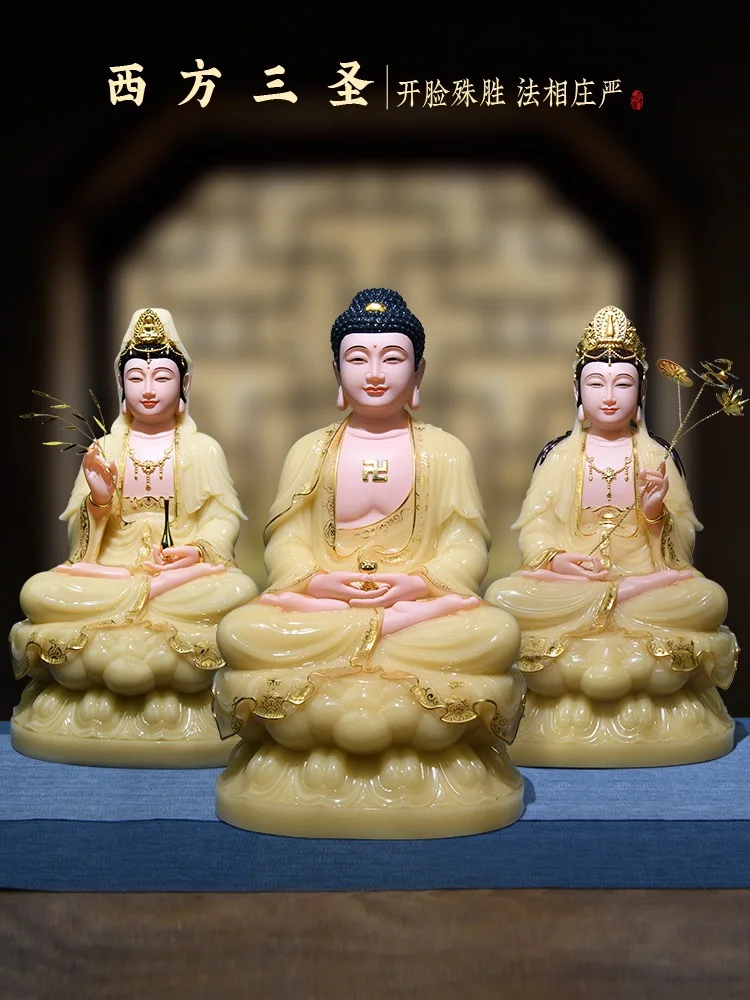 3P HOME shrine worship High grade Jade XI FANG SANSHENG Buddha GOD statue Amitabha Guanyin Manjusri bodhisattva decor