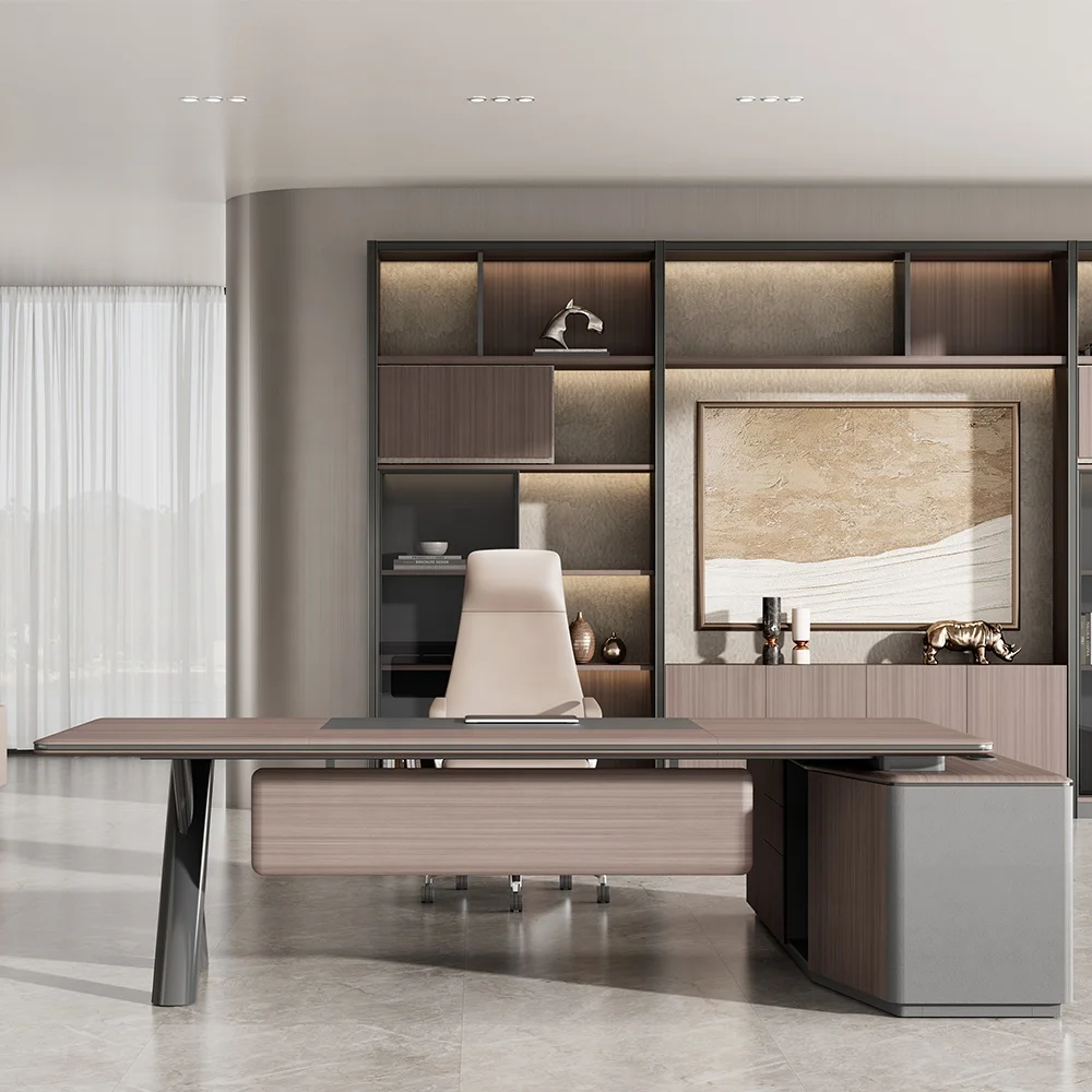 Luxury Modern PVC Laminate Executive Office Desk With Cabinet High Quality Wooden Working Table Office Furniture Modular Design