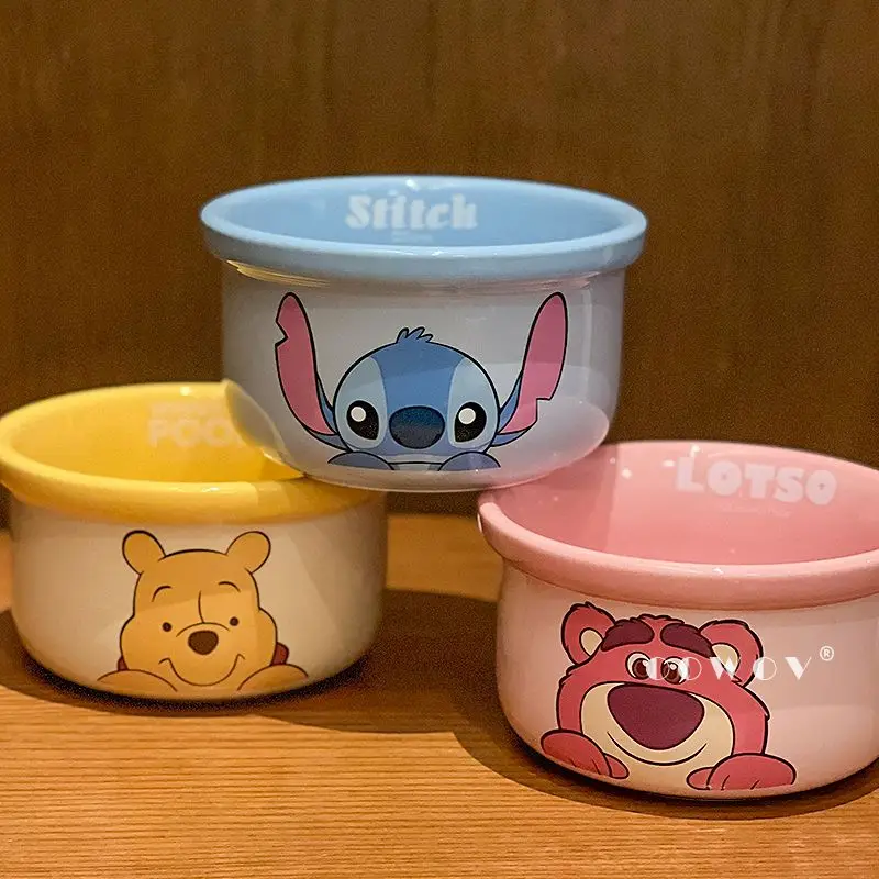 Disney's new Stilt Cartoon Ceramic Rice Bowl High-Pretty Household Soup Bowl with Spoon Children's Gift Supplementary Food Bowl