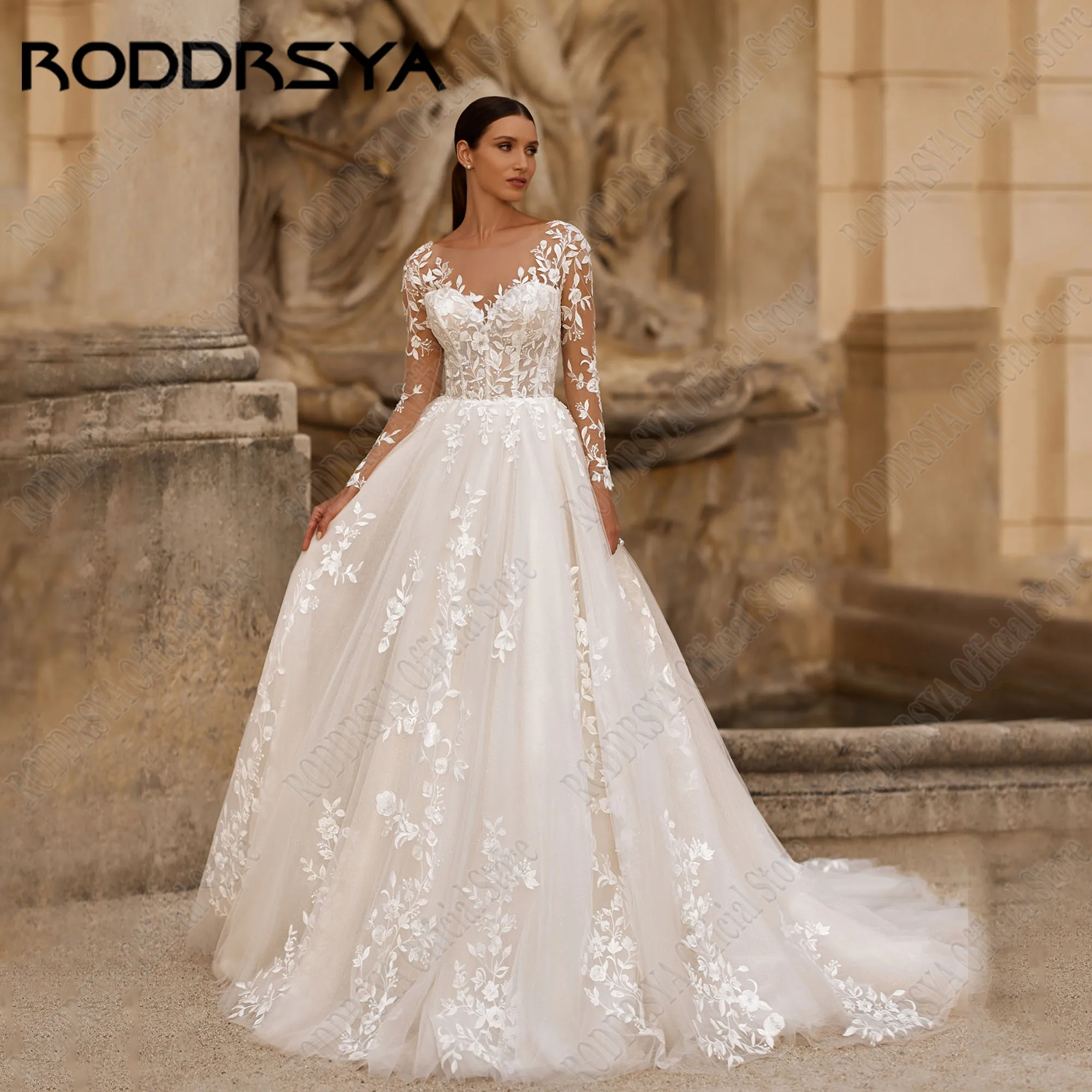 RODDRSYA O-Neck Applique Lace Wedding Gowns Women Long Sleeves Boho vestidos de novia A-Line Elegant Bride Dresses Customized