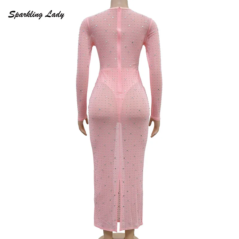 Robe Longue Transparente en Clip Rose pour Femme, Manches sulf, Fente Latérale, Maxi, ix, Nouvelle Collection