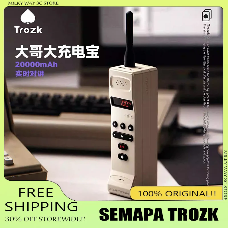 Trozk Cellular Power Bank 165W Fast Charging 20000mAh Portable PowerBank Digital Display Charger Retro Phone Power Bank