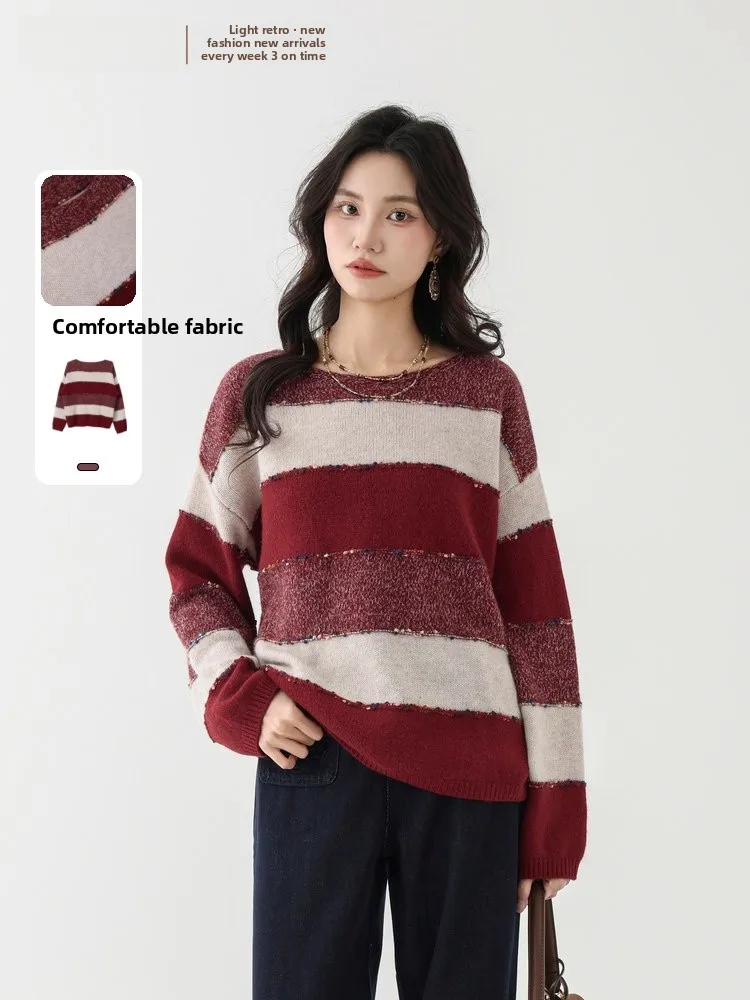 

Весенняя новинка: Вязаный свитер с круглым вырезом, красный, в стиле колор-блок, повседневный, свободный крой, весна 2026 JYDQD Memory's Start