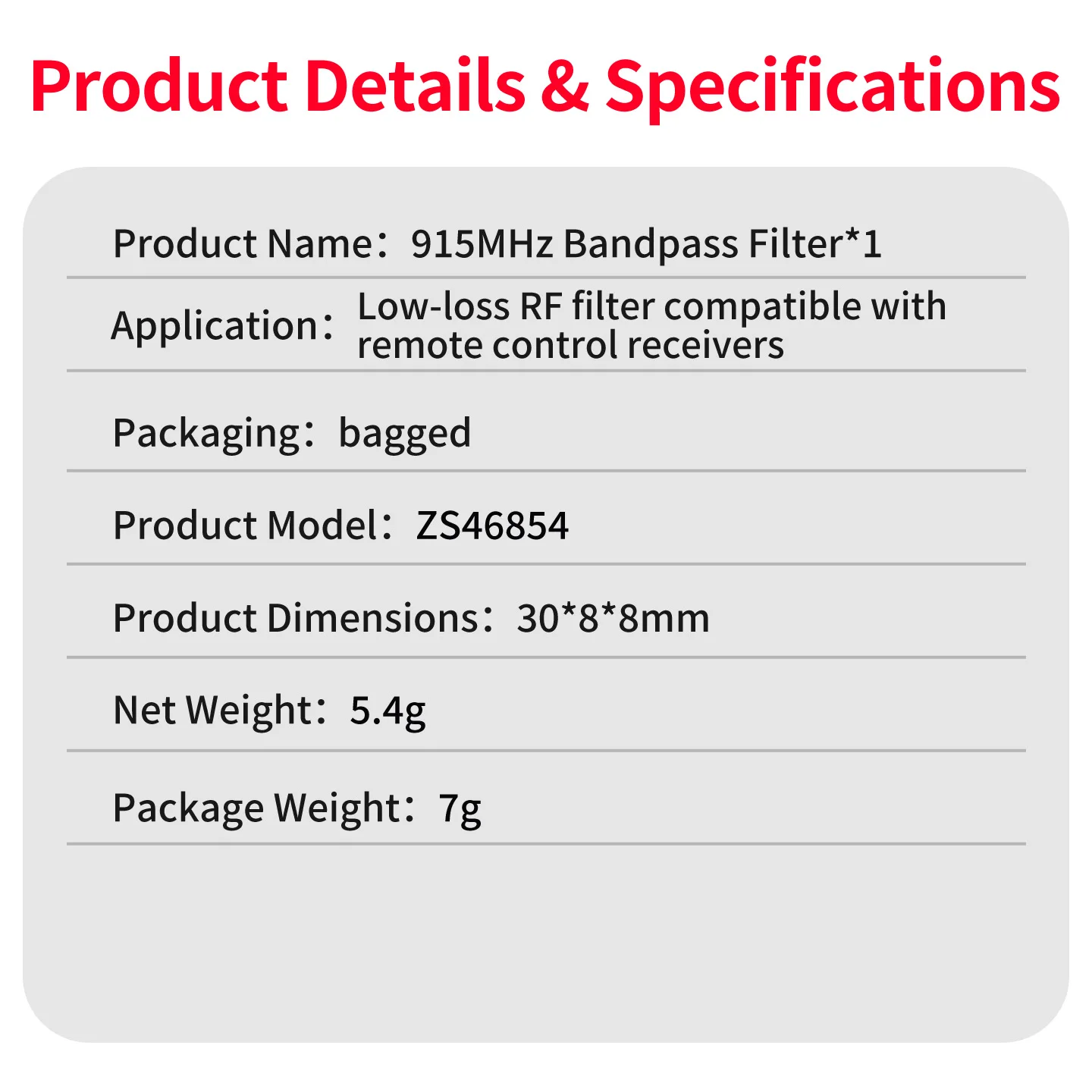 915MHz Bandpassfilter SMA Stecker auf Buchse 902-928MHz Verlustarmer 2,5dB HF-Filter für LoRa RFID-Empfänger Anti-Interferenz – Detail 9
