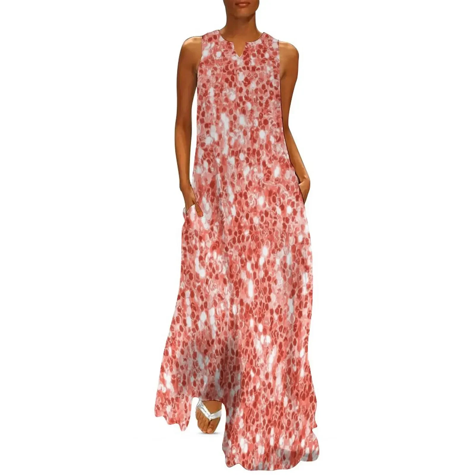 

Pink rose coral dark faux sparkles glitter bling girly orange-pink (Photo of Glitter - Not Reflective) Long Dress
