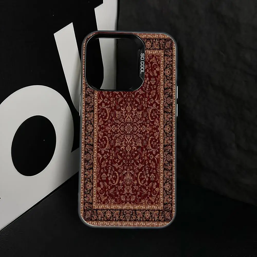 Red Persian pattern case for iPhone17 16 15 14 13 12 11 Pro/ Max/Plus shock-proof rear cover anti-fingerprint