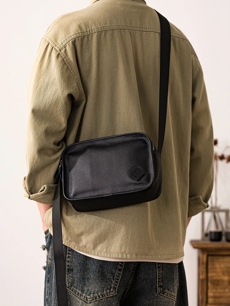 PNDME casual high-quality first layer cowhide men crossbody bag outdoor daily work handmade genuine leather black shoulder bag