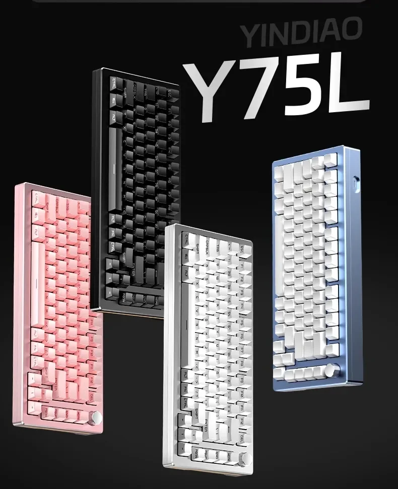 Y75L Mechanical Keyboard Kit 75% RGB Hot-swap Barebone Keyboard Aluminum CNC Metal Gasket Custom Wired Gaming Keyboard with Knob