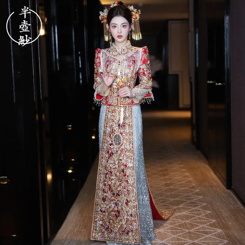 

Chinese Traditional Wedding Dress Xiuhe Bridal Gowns Women Wedding Toast Gowns Bridal Set