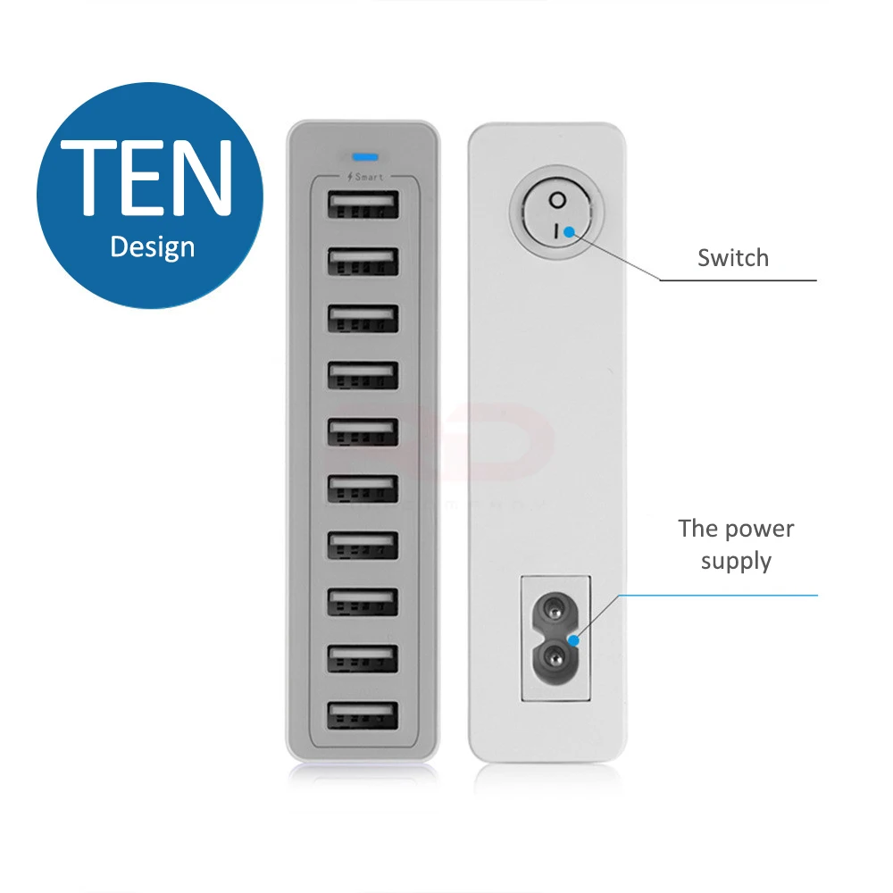 60W 10 Ports 40W 5 USB Ports Quick Charge Charger Station Dock with Cable for iPhone iPad Samsung PC Kindle Multi USB Charger