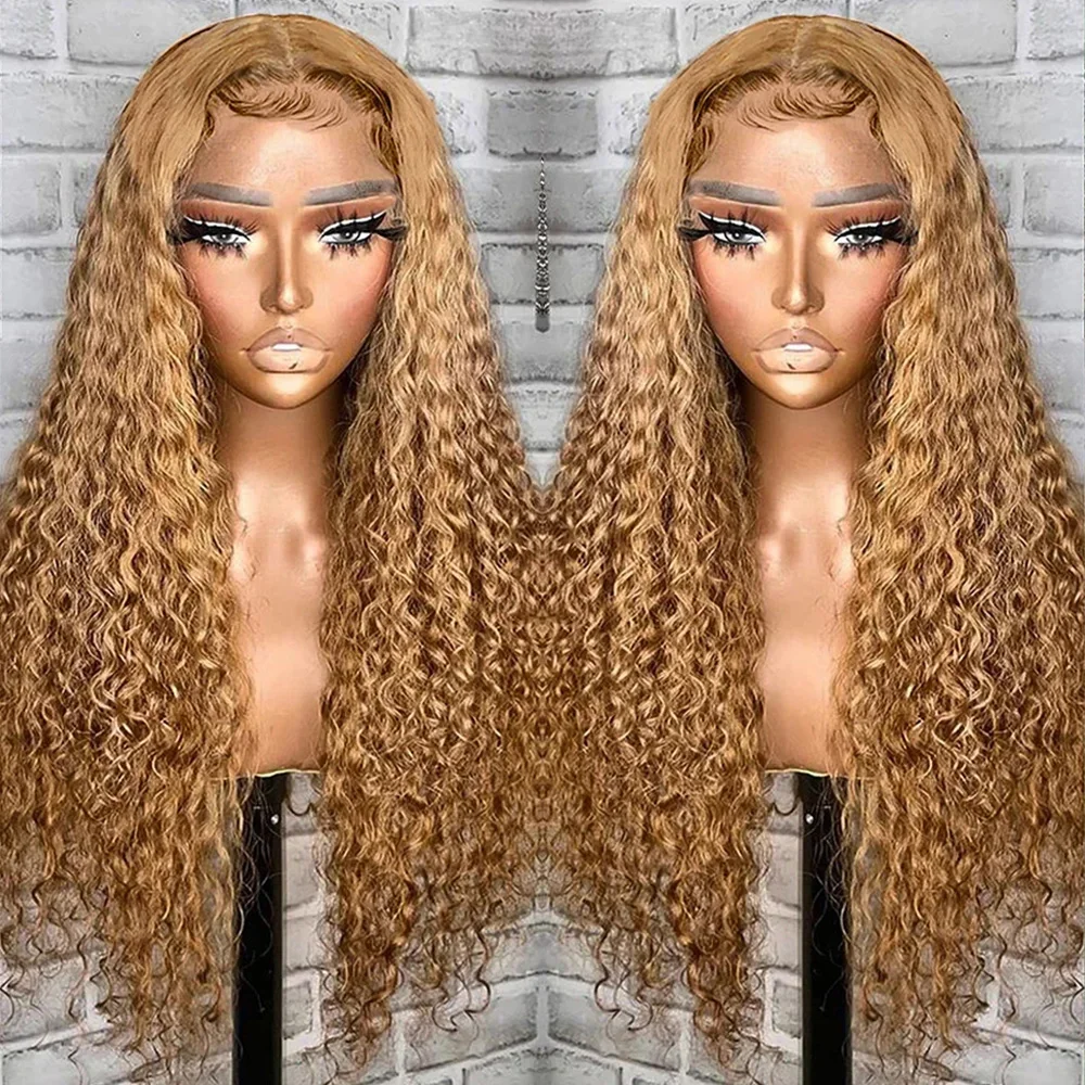 250 Density 30 Inch Highlight Honey Brown Remy Curly Lace Front Human Hair Wigs 13x4 Ombre Colored Deep Water Wave Frontal Wigs