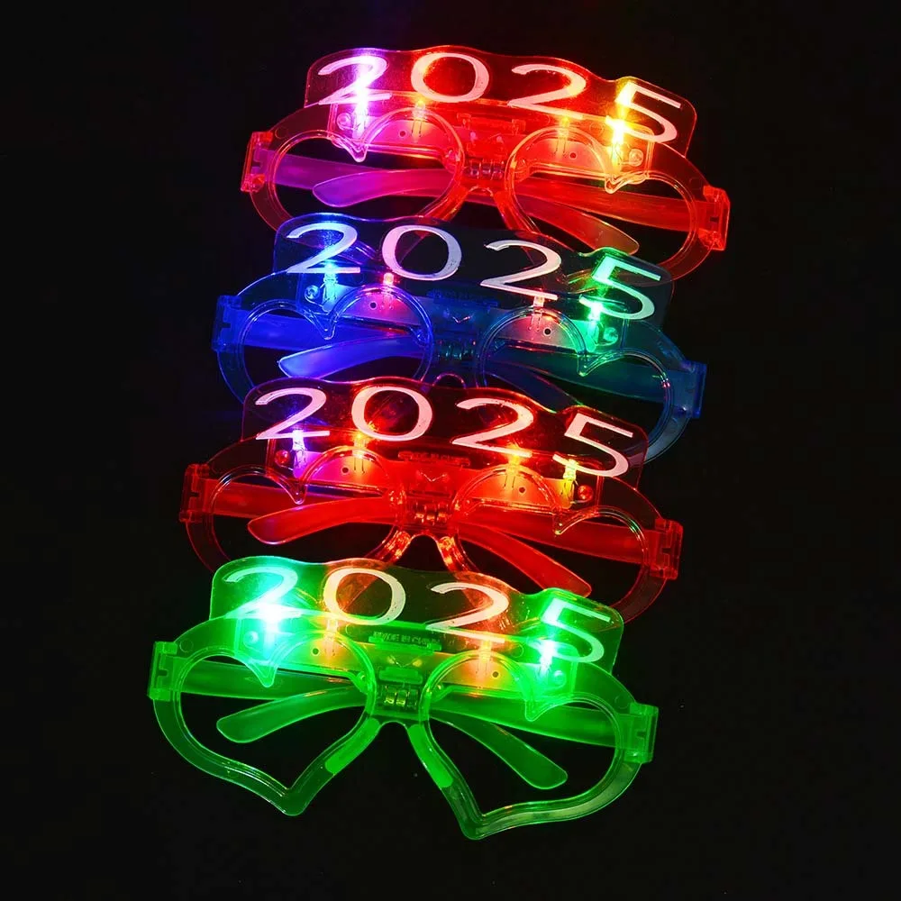 LED Glow 2025 Happy New Year Glow Glasses Number Letter Love Heart Shape 2025 LED Glow Glasses Plastic Light Up