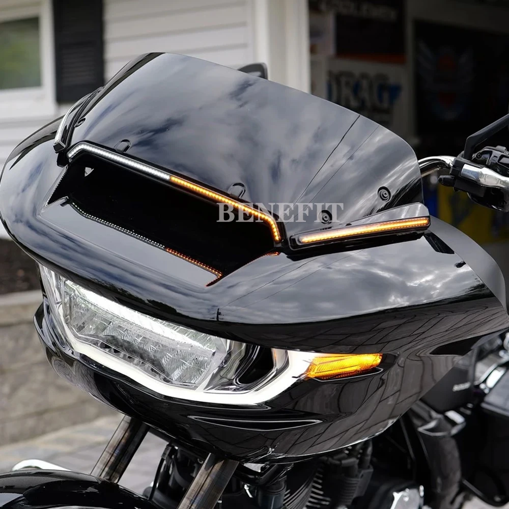 For Harley Road Glide ST CVO FLTRXSE Tracer Decorative CENTER FAIRING VENT TRIM Motorcycle LED Windshield Lights