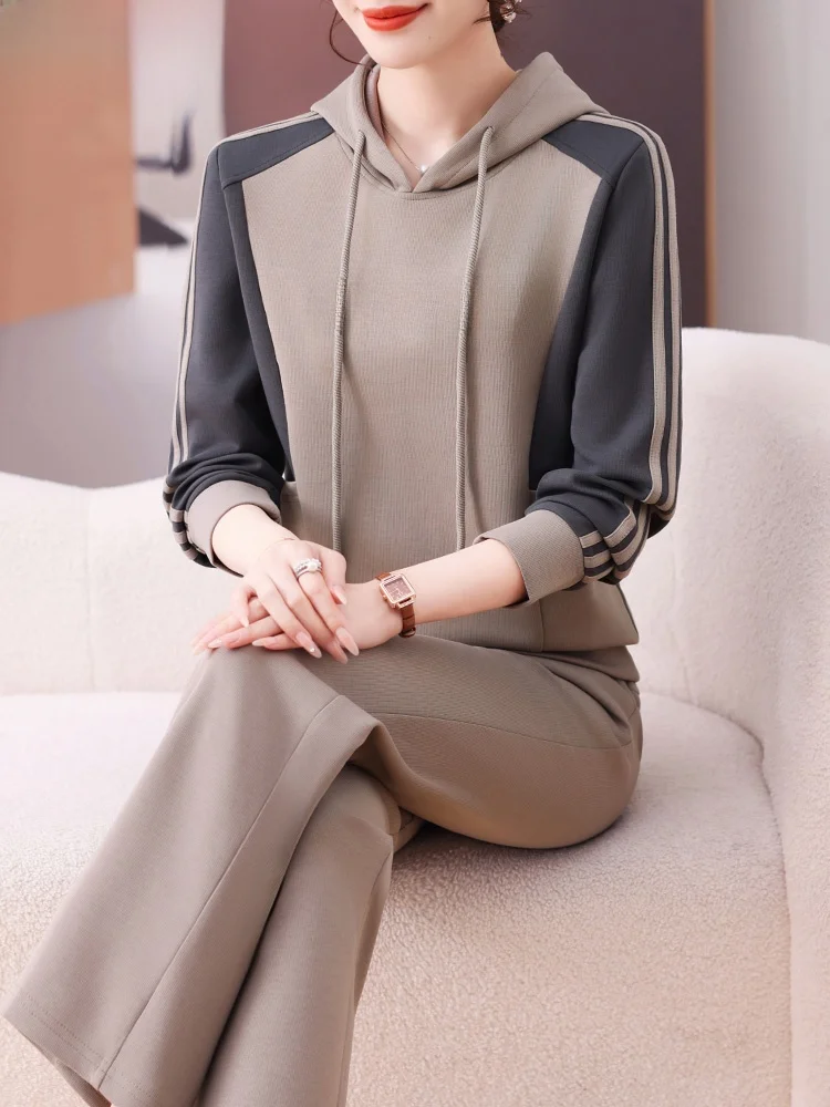 

Spring Running Outfit Women's Long Sve Hoodie Two-Piece Set Comfortable Breathable Polyester Cotton Blend ly Faion