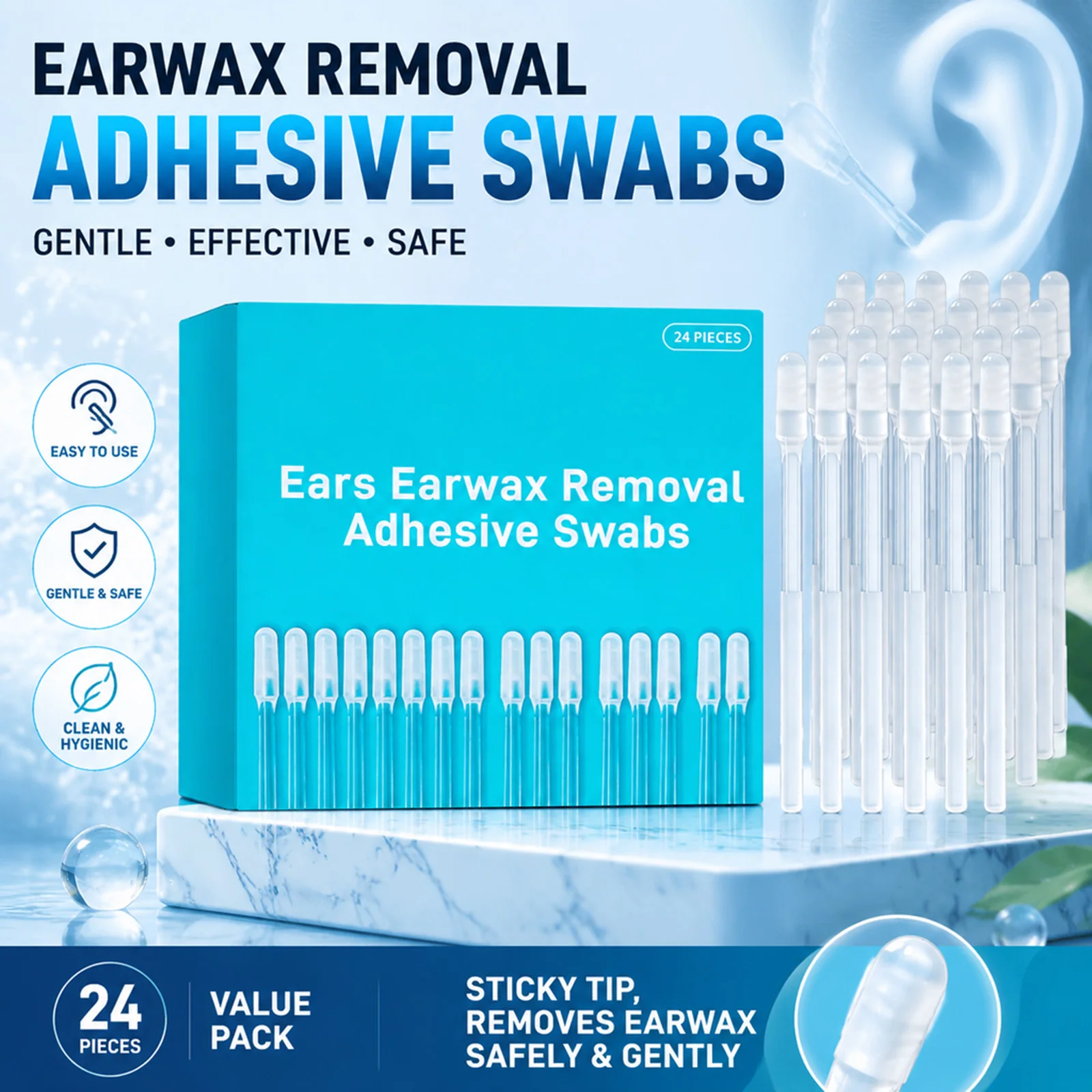 24PCS/Box Ear Wax Remover Sticky Ear Wrapped Disposable Adhesive Ear Wax Removal Sticks Personal Care Ear Cleaner