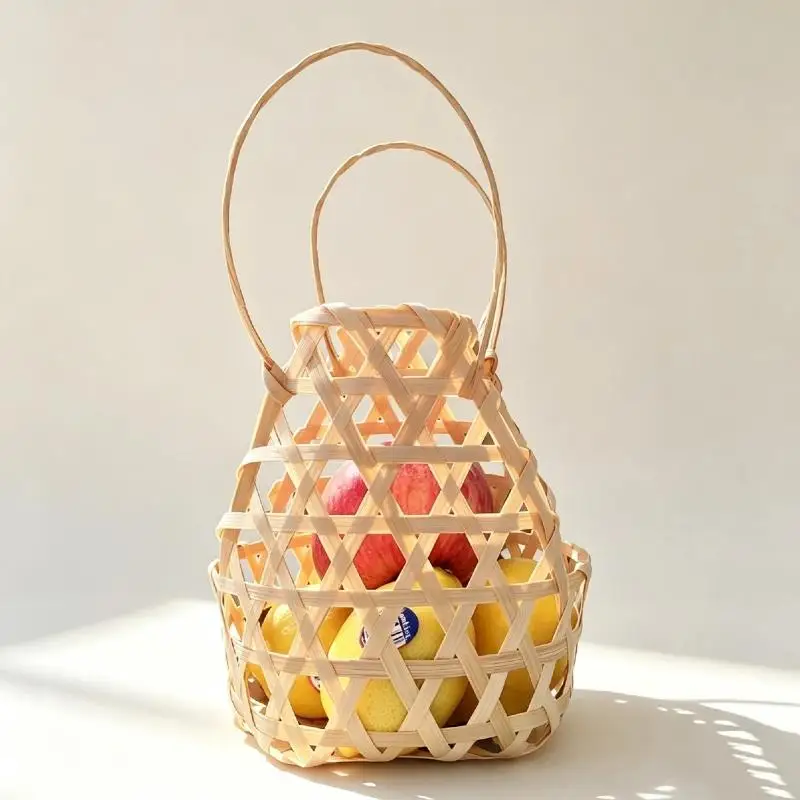 New 1Pcs Retro Storage Box Basket Creative Handmade Woven Bamboo Woven Basket Large Capacity Pastry Basket For Picnic