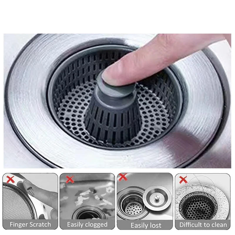 Stainless Steel Sink Aid, Kitchen Sink Drain Strainer, Kitchen Sink Odor Filter, Popup Kitchen Sink Stopper Strainer 1Pc