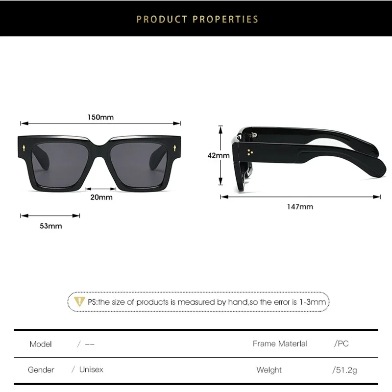 Classic Square Luxury Brand Designer Sunglasses Women For Men Trend Sun Glasses Vintage Rivet Punk Sexy Ladies Eyeglasses Shades